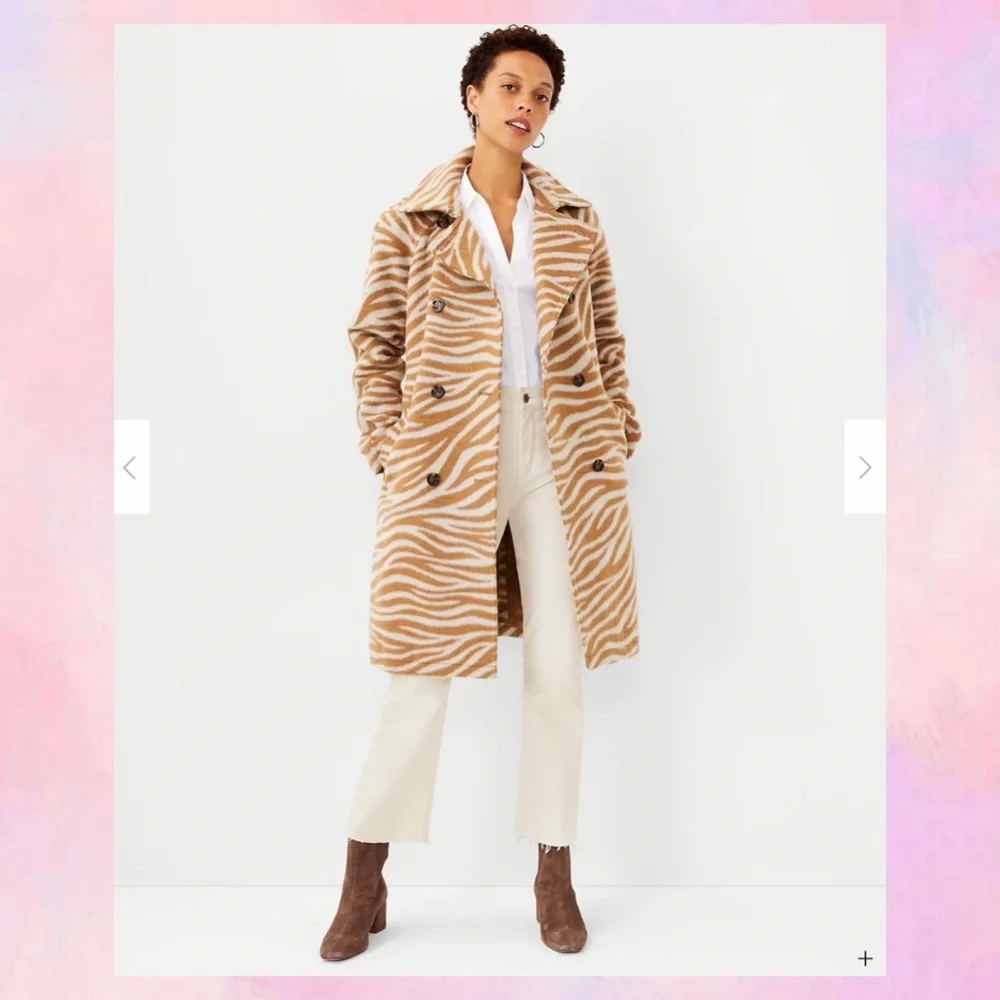 ANN TAYLOR Zebra Print Belted Trench Coat - Picture 2 of 4